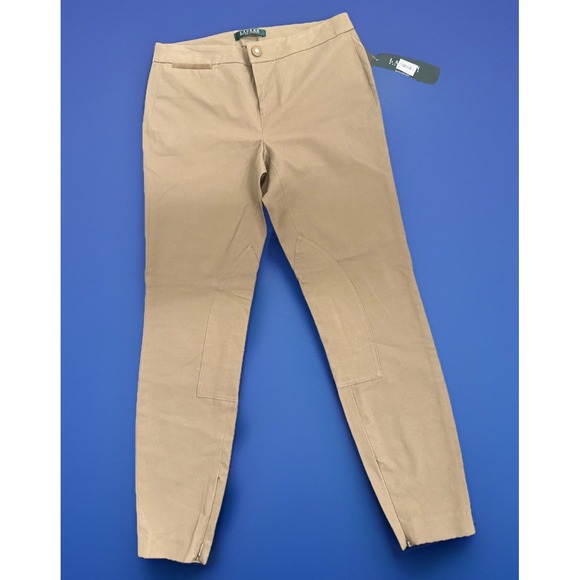 LAUREN Ralph Lauren Flat Front Stretch Horse Riding Pants Brown Ankle Zip Sz 2P - Picture 1 of 12